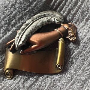 Elegant Bronze and Silver Feather Brooch